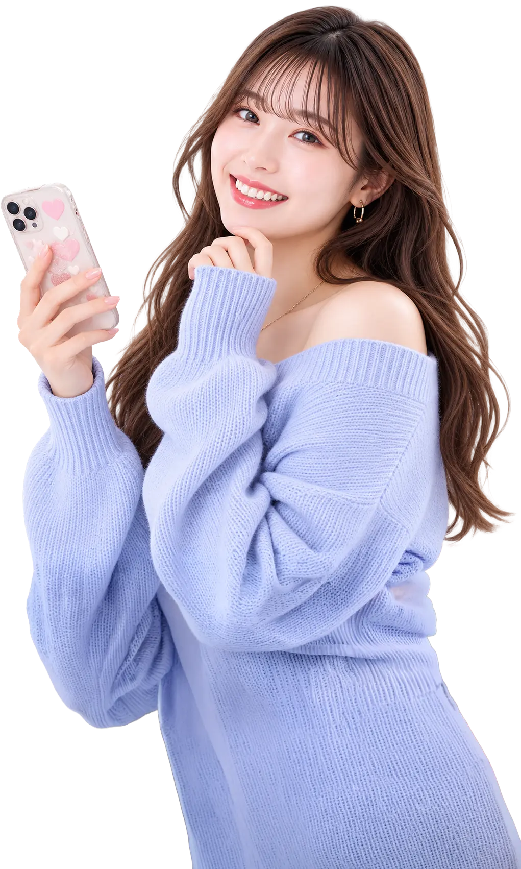 スマートフォンを持ってライブ配信を行うライバー